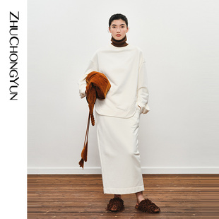 卫衣裙半身裙 棉质直筒开衩长款 ZHUCHONGYUN冬季 简约时尚