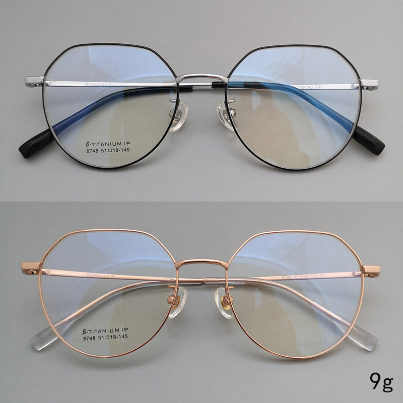 纯钛超轻黑色银色金色眼镜架银色六边圆全框防蓝光近视眼镜框男女
