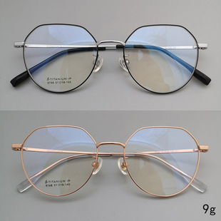 纯钛超轻黑色银色金色眼镜架银色六边圆全框防蓝光近视眼镜框男女