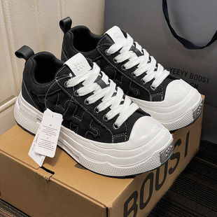 正品王鹤棣同款重奏系列帆布鞋男鞋女2026新款梅花厚底百搭小脏鞋