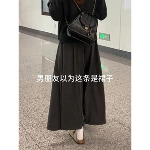 2025秋冬新款 子 胖mm遮肚显瘦灰色针织裤 裙女小个子慵懒软糯阔腿裤