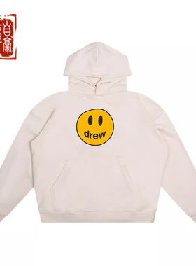 章自豪 Drew house mascot 米白色笑脸印花宽松连帽卫衣休闲外套