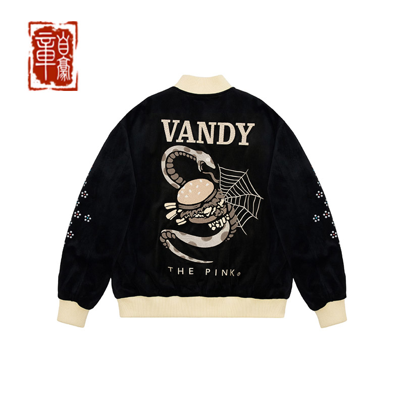 章自豪VandyThePink蛇年限定款汉堡蛇黑色棒球夹克男女情侣同款