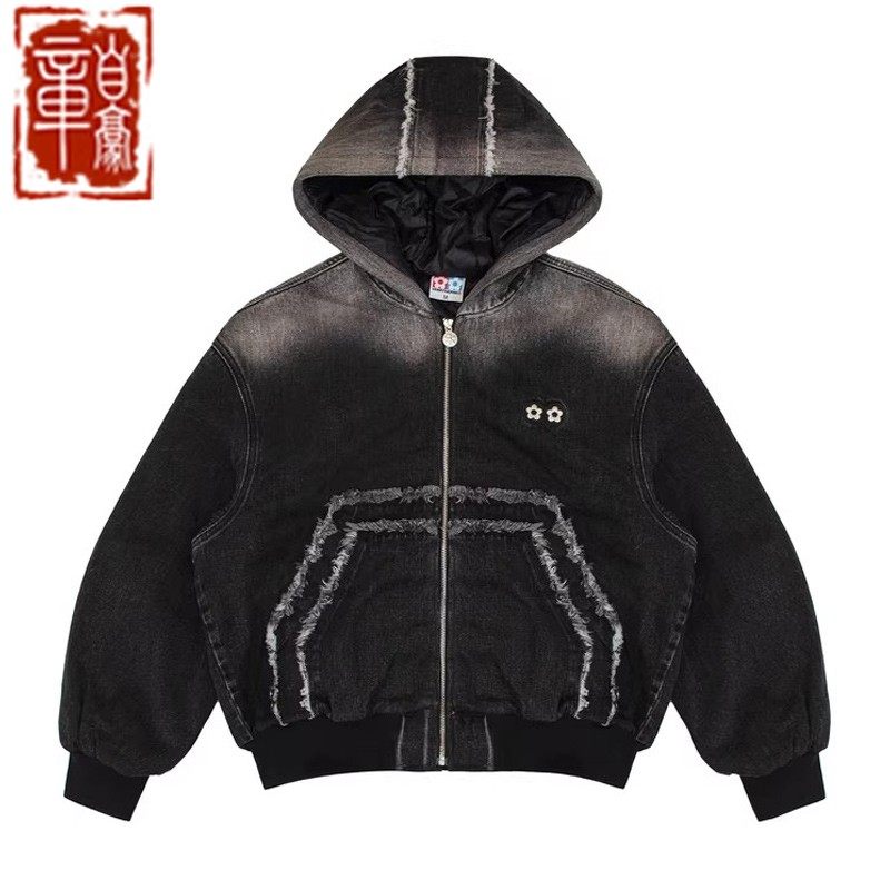 VandyThePink黑色毛边牛仔夹克