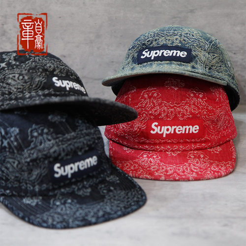 章自豪现货SS25 SUPREME Bandana Camp Cap 腰果花牛仔五片棒球帽