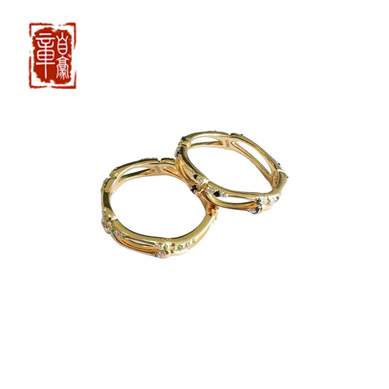 Purey·wr 双层骨头黑拼白钻戒指 情侣同款