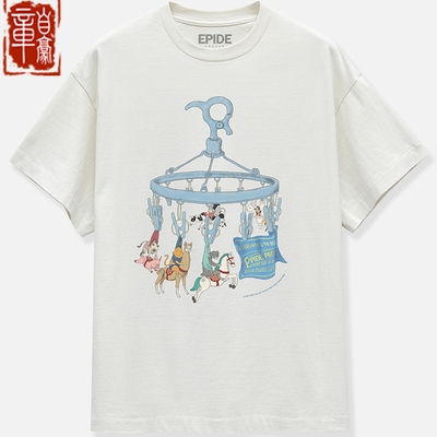 章自豪 Epide Prefab旋转木马插画做旧复古印花圆筒T恤短袖TEE