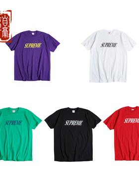章自豪现货SUPREME SLAP SHOT TEE斜体字母LOGO印花短袖T恤男女夏