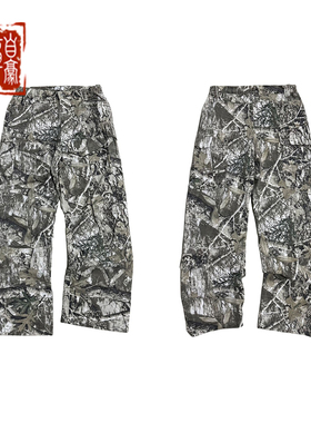 章自豪 GLOBALVALLY 秋季新款做旧水洗迷彩宽松直筒长裤工装裤男