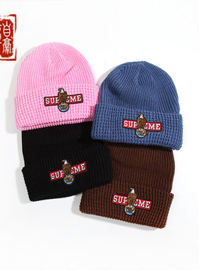 章自豪现货 FW23 SUPREME EAGLE BEANIE老鹰刺绣贴布保暖冷帽线帽