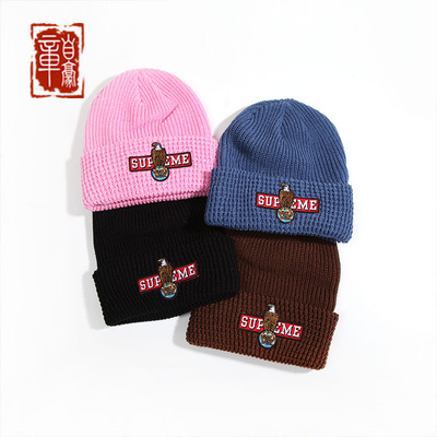 章自豪现货 FW23 SUPREME EAGLE BEANIE老鹰刺绣贴布保暖冷帽线帽