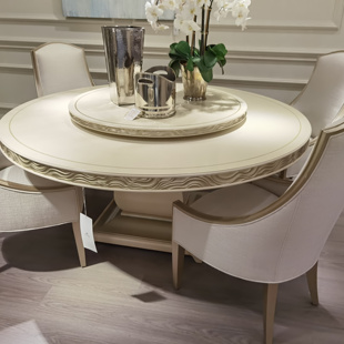 美式轻奢家具圆餐桌 美式乡村法式实木雕花美家阿黛拉餐桌美克