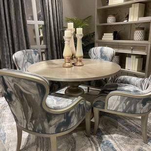 美式北欧方桌实木雕刻圆形餐桌美克art莫里印象美家家具灰圆桌椅