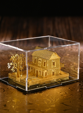 供奉手工成品金色别墅模型摆件