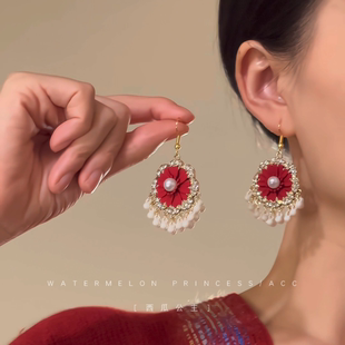 「念奴娇」新中式国风耳环女古风复古民族风搭配旗袍汉服红色耳饰