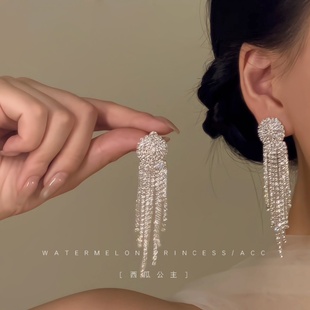 「星河闪烁」超闪满锆耳环2025新款 高级感轻奢流苏礼服耳饰女 爆款