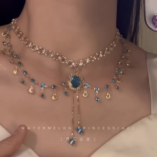 「人鱼公主」双层流苏项链女款2025新款高级感轻奢小众配饰锁骨链