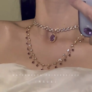 「紫兰女神」叠戴紫色项链女款2025新款高级感轻奢小众锁骨链配饰