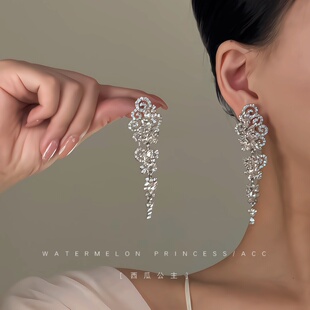 「闪耀星空」超闪耳环2025新款爆款高级感轻奢晚宴满钻流苏耳饰女