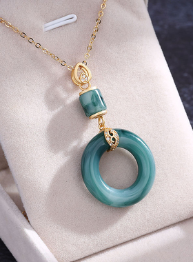 复古如意平安扣吊坠女新中式时尚气质挂坠碧绿玉石圆环百搭锁骨链