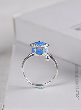 新中式烧蓝转动戒指女国风复古简约文艺莲花可旋转开口可调节指环