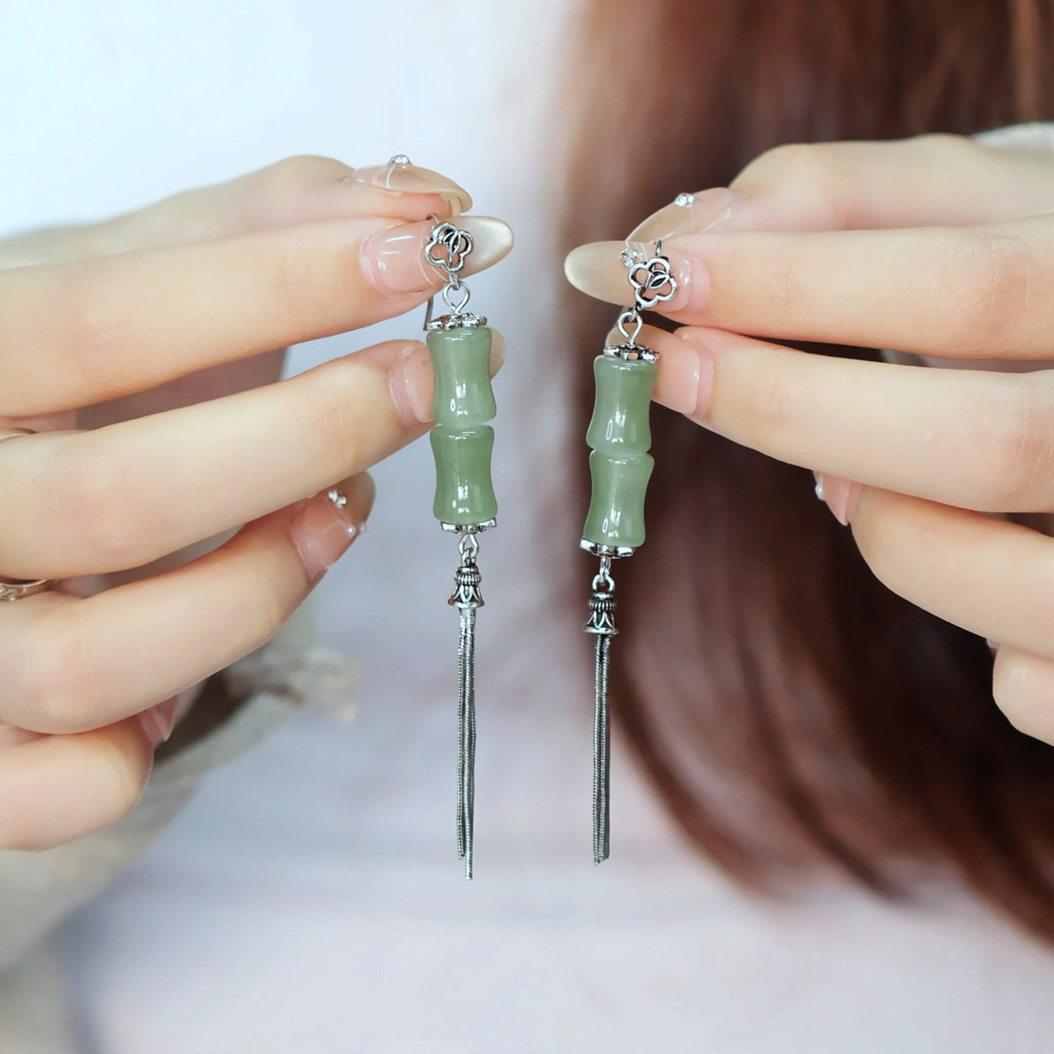 复古碧绿竹节流苏耳环女新中式国风轻奢耳坠小众设计长款耳挂耳饰,饰品/流行首饰/时尚饰品新,耳环,淘宝优惠券,粉丝福利购,淘宝优惠卷