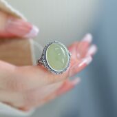 复古蛋面镂空花纹戒指女新中式 高级感百搭开口可调指环 宫廷风时尚