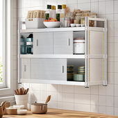 加厚不锈钢厨房置物架橱柜挂墙壁挂式 储物柜推拉门上墙吊柜调料架