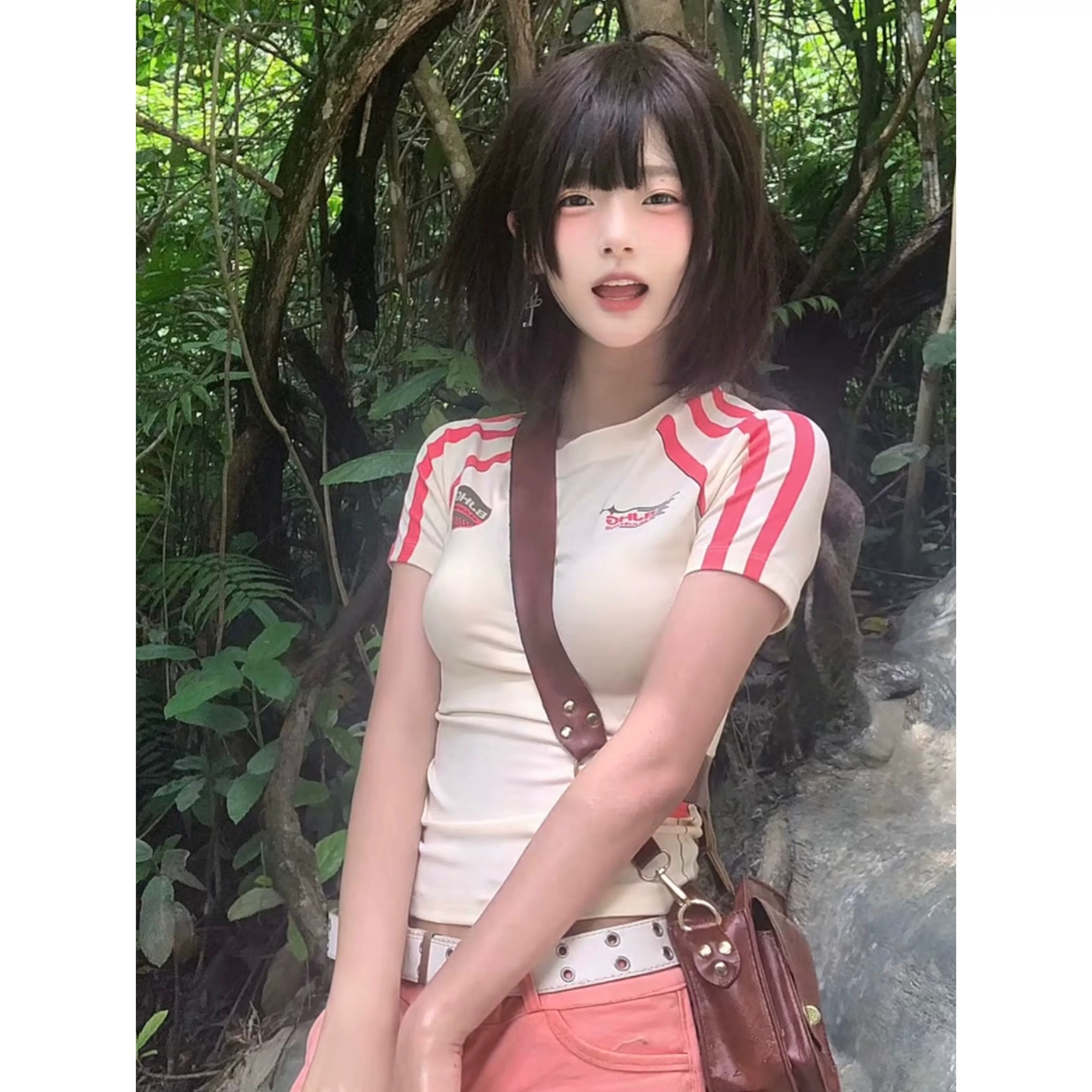 美式新款赛车风徽章正肩短袖t恤