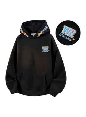 WR美式潮流趣味重磅字母刺绣连帽卫衣女秋冬新款情侣长袖宽松外套