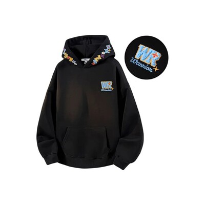 WR美式潮流趣味重磅字母刺绣连帽卫衣女秋冬新款情侣长袖宽松外套