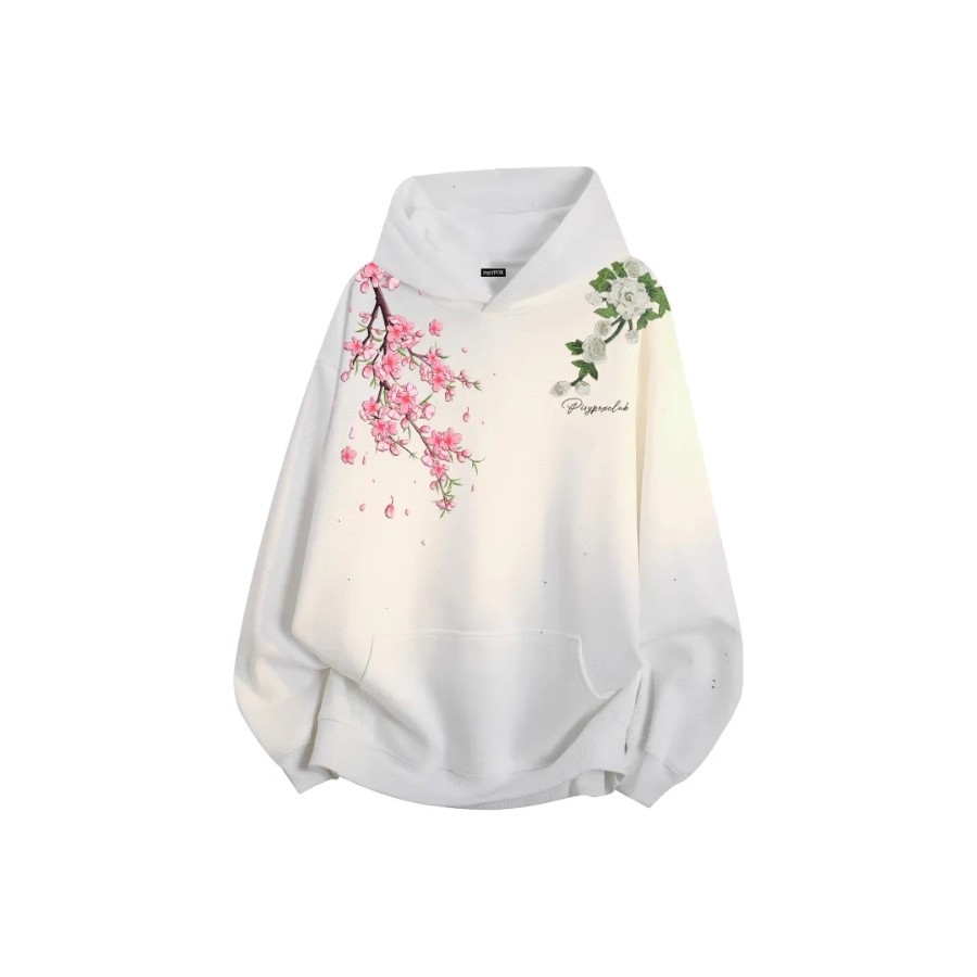 美式满天星过肩白玫瑰刺绣卫衣女