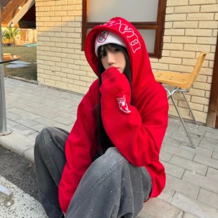 HA8EST美式 秋冬情侣上衣潮 高街原创小火苗刺绣字母连帽卫衣女新款