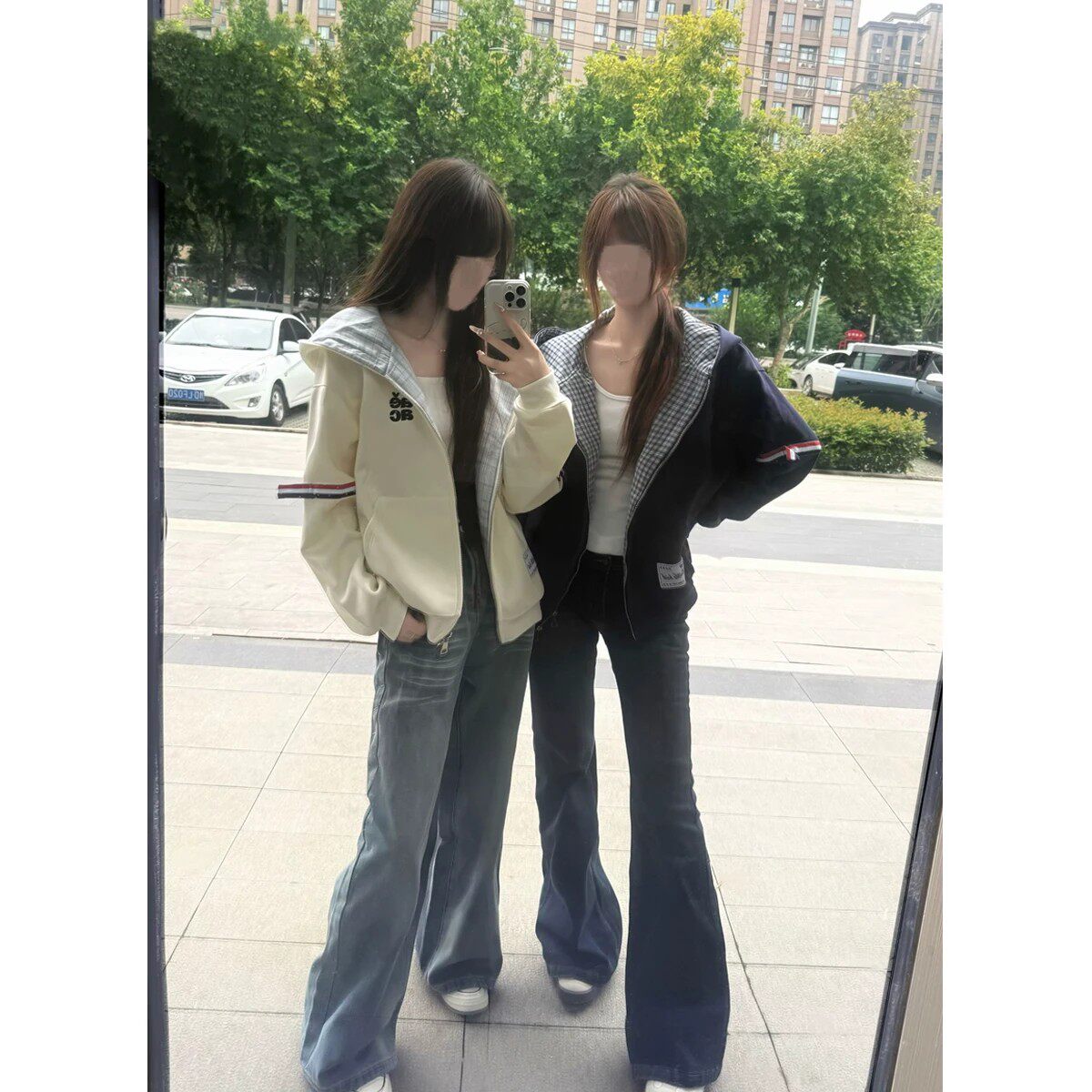 美式字母长袖彩色织带连帽卫衣女
