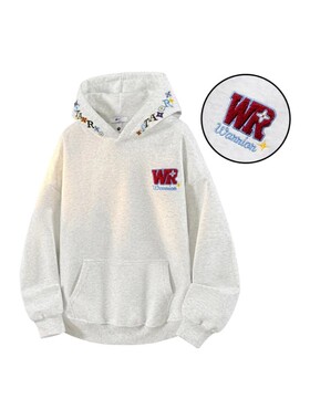 WR美式潮流趣味重磅字母刺绣连帽卫衣女秋冬新款情侣长袖宽松外套