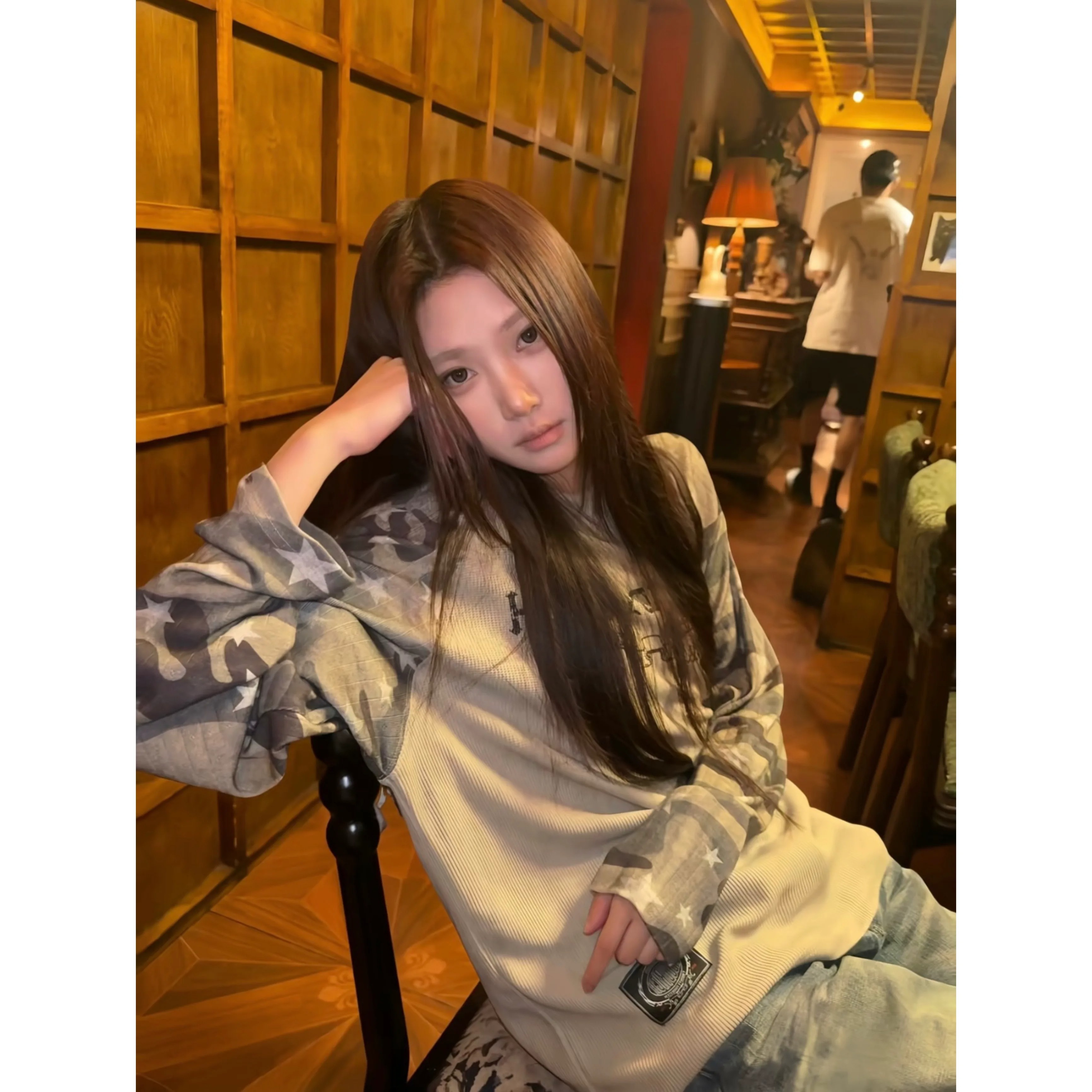 美式潮流迷彩满天星插肩长袖t恤