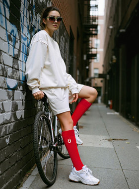 alloy乐几时尚运动休闲长筒袜红色跑步中筒袜压缩骑行袜小腿袜