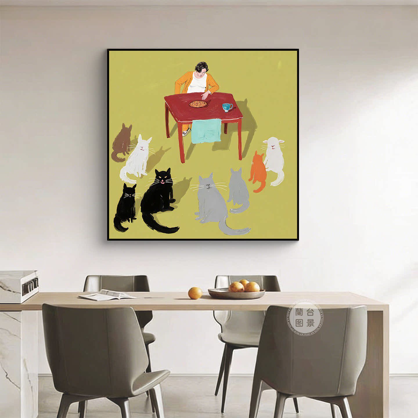 兰台图景现代猫咪艺术客厅装饰画轻奢趣味餐厅卧室玄关走廊挂画