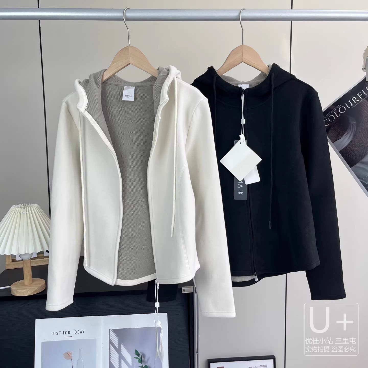 双面绒双拉链连帽外套卫衣开衫女