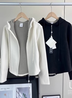 奥特莱斯~外贸余单蓄热保暖秋冬双面绒双拉链连帽外套卫衣开衫女