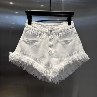 韩版性感辣妹流苏阔脚牛仔短裤女