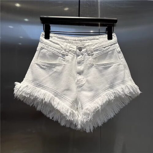 韩版性感辣妹流苏阔脚牛仔短裤女