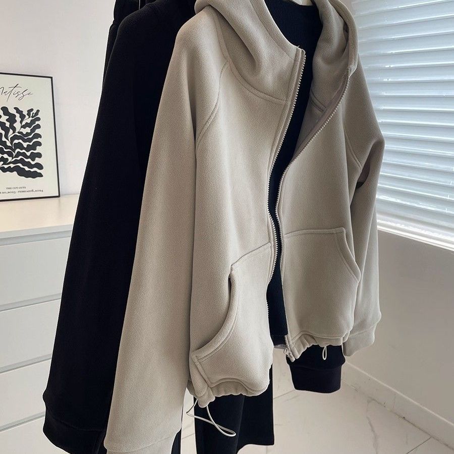 加厚加绒连帽卫衣外套女