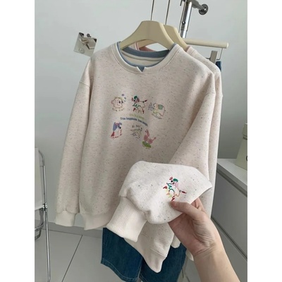 奥特莱斯~专柜特价甜美减龄日系彩点刺绣卫衣女设计感假两件上衣