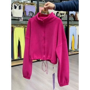 奥特莱斯 余单专柜运动外套女宽松健身瑜伽服保暖双面绒立领上衣