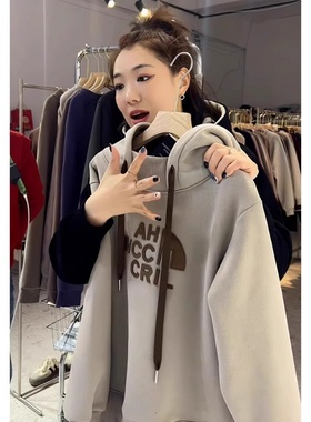 奥特莱斯~清仓外贸欧货爆款卫衣女春秋小个子中长款美式慵懒上衣