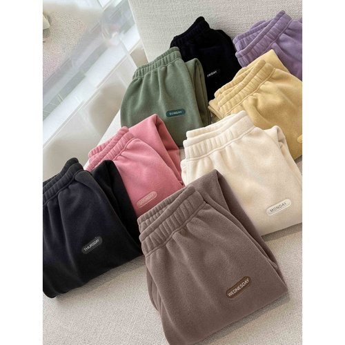 奥特莱斯~撤柜大牌双面摇粒绒居家暖暖裤女可外穿束脚宽松休闲裤