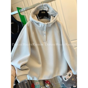 休闲套头连帽加绒加厚卫衣女秋冬宽松外套 美式 奥特莱斯 清仓特价