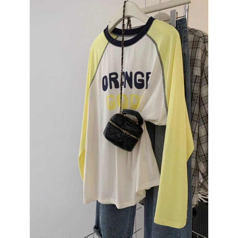 清仓捡漏早秋插肩长袖t恤女宽松慵懒春秋内搭打底衫上衣