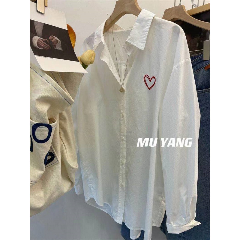 奥特莱斯~品牌余单爱心衬衫女秋季2025新款韩版宽松显瘦衬衣ins潮